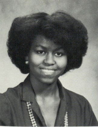 Real photo: Michelle LaVaughn Robinson, smiling, in her portrait in the 1985 Princeton University yearbook.