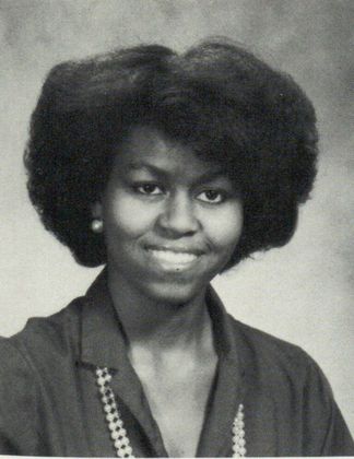 Verified real photograph: Michelle LaVaughn Robinson, smiling, in her portrait in the 1985 Princeton University yearbook.